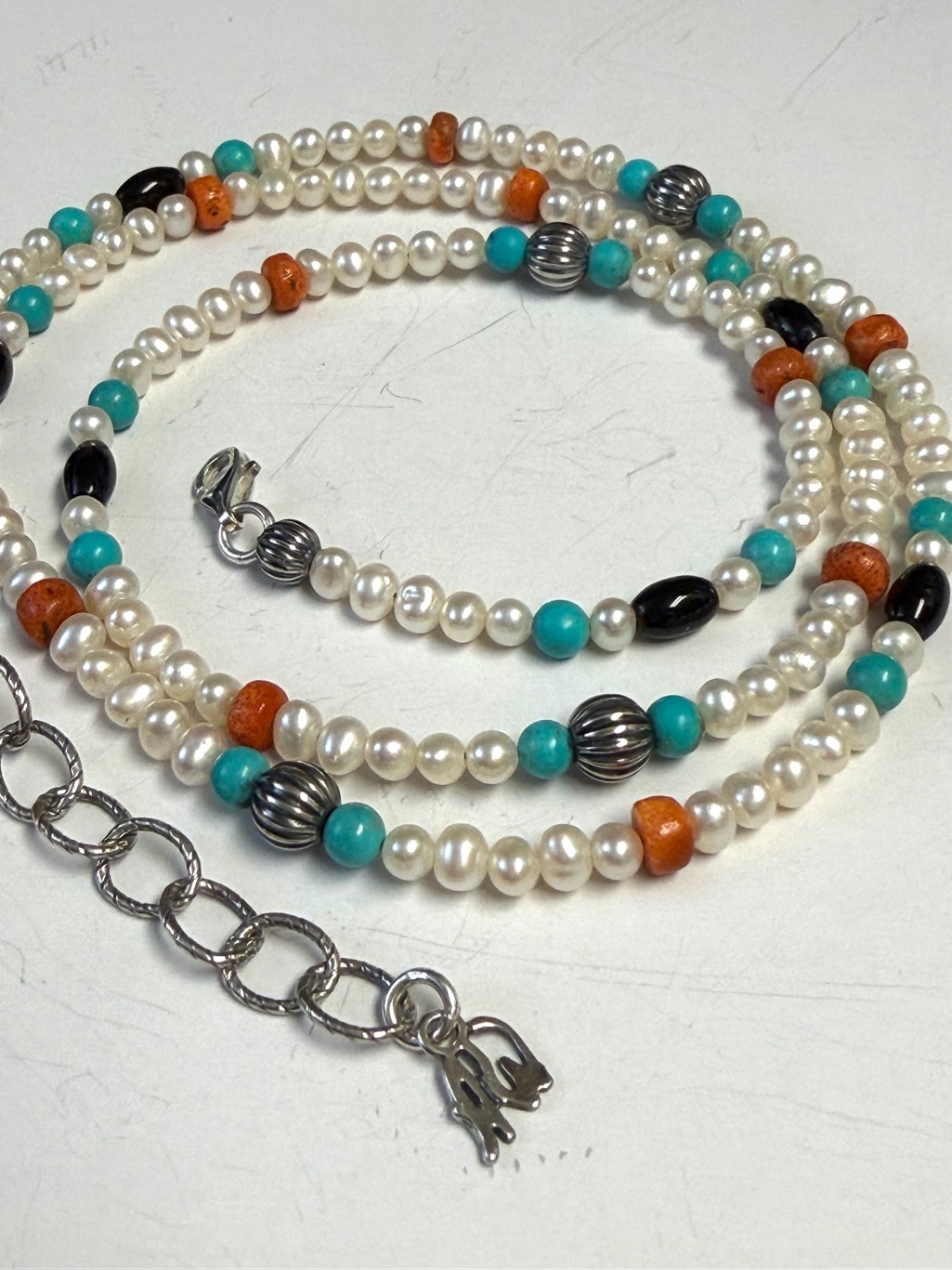 Vintage Carolyn Pollack Sterling Silver Pearl And Multi Stone Necklace